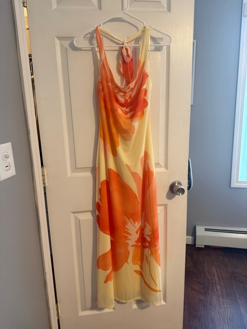 Sincerely Jules yellow Maxi Dress with Bold Orange Floral Print